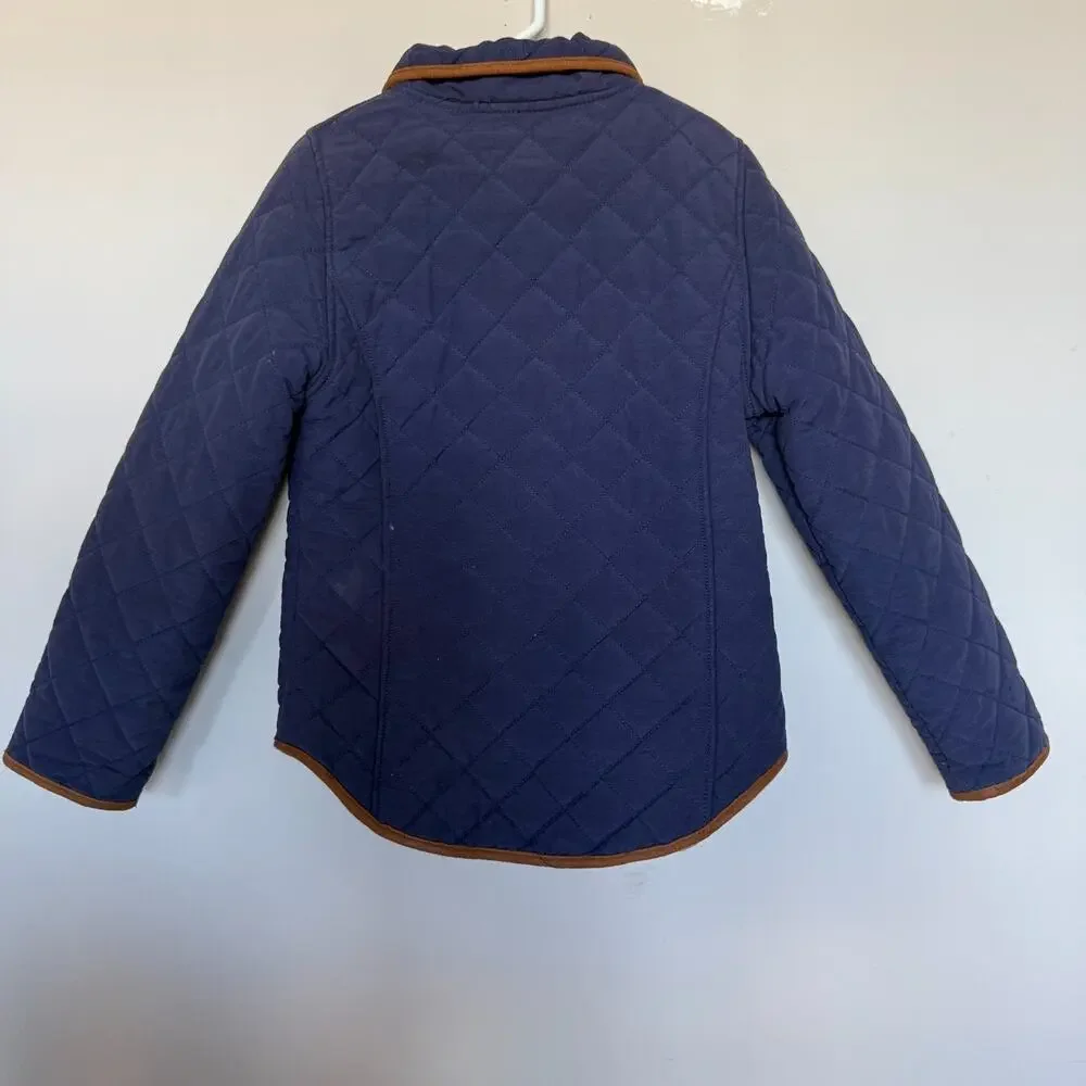 Hope & Henry Girls Organic Cotton Lined Coat 8 Blue Quilted Riding Chore Barn